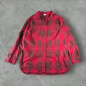 Duluth‎ Flannel Mens XL Red Brown Plaid Roll Tab Workwear Outdoors Fall Casual